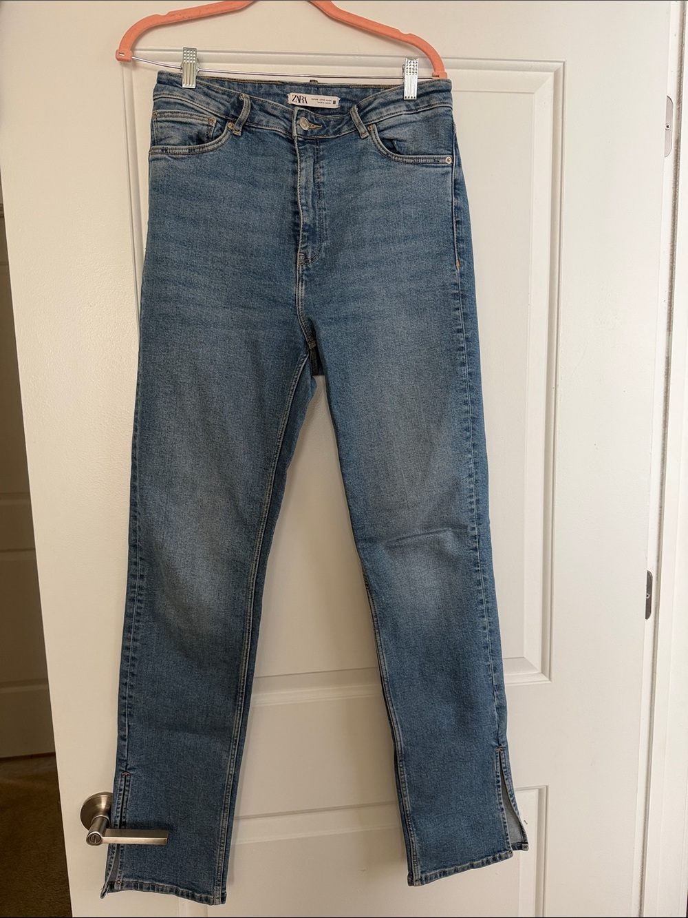 Zara Blue Straight Jeans with Hem Slits high waist